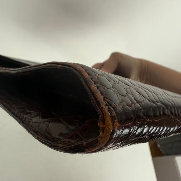 Vintage 80s Ralph Lauren Crocodile Embossed Leather Shoulder Handbag Crossbody - Picture 12 of 15